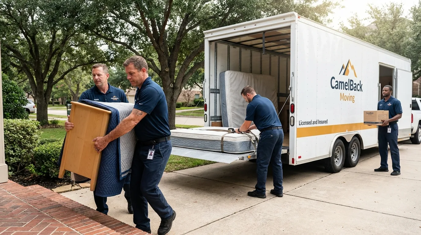 Crew loading residential truck for cross-state move from Estero, FL