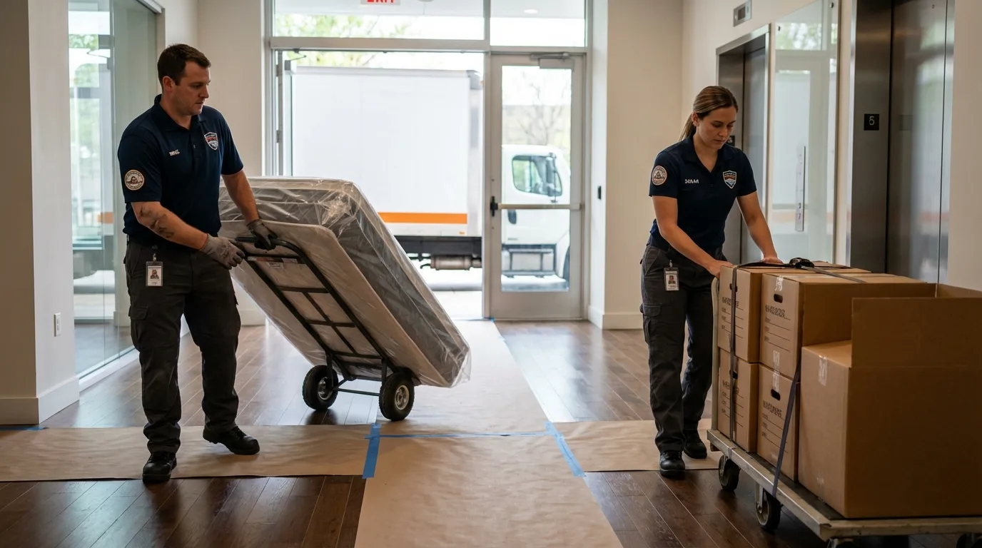 Professional apartment movers loading elevator in Estero, FL