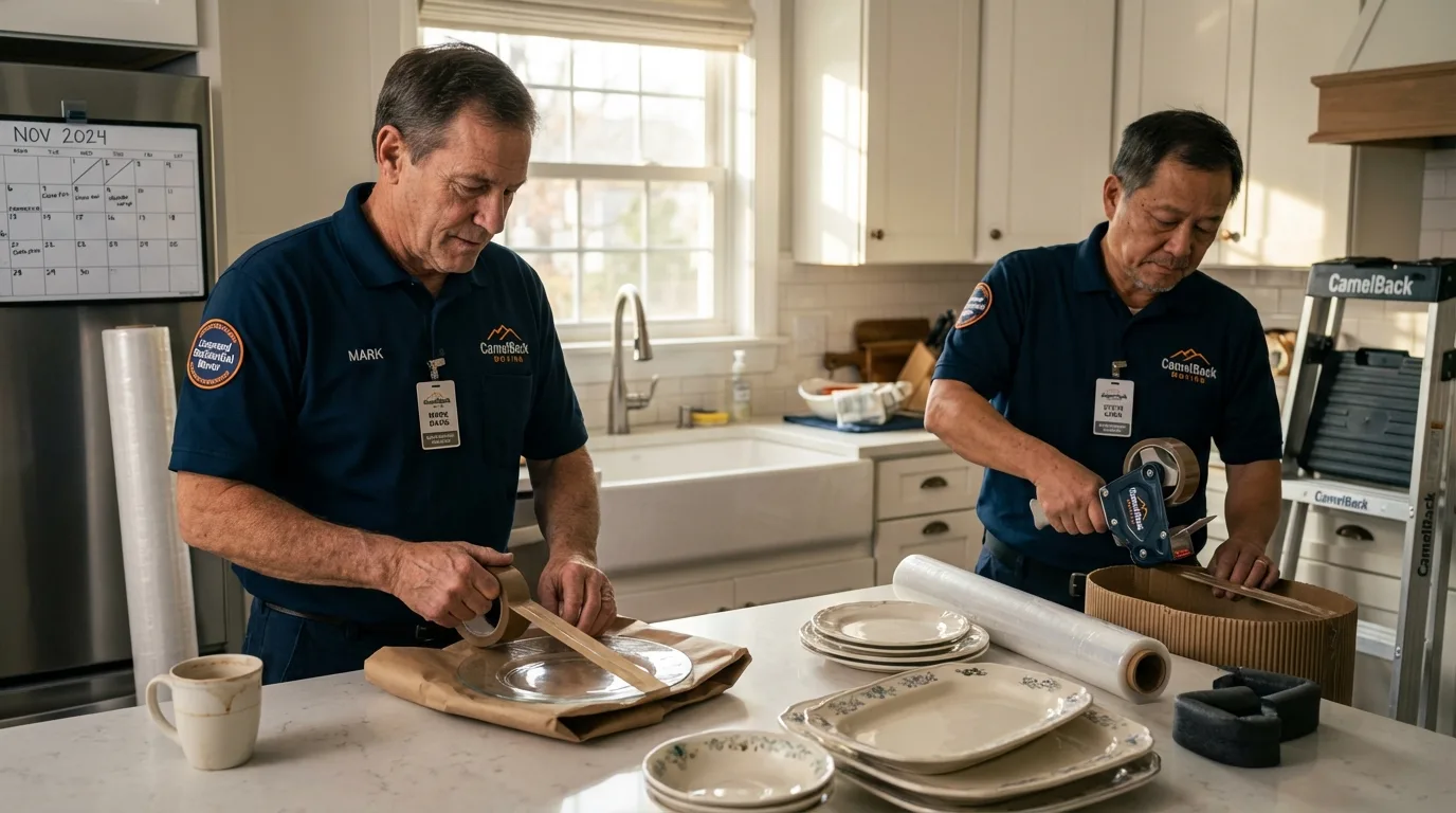 Professional crew packing kitchen dishware in Estero, FL